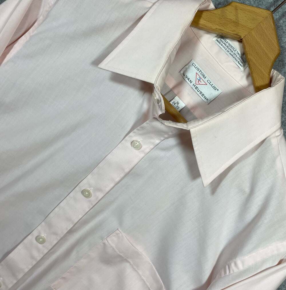 Vintage Van Heusen Custom Club Dress Shirt Mens 16‎ 34-35 Fitted Pink